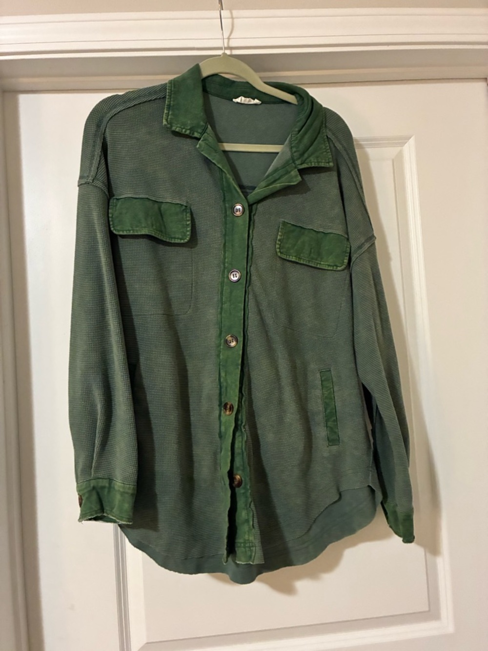 Green Button-Up Shirt Jacket